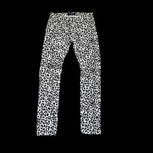 Noon Goons Suburbia Leopard Print Denim Pants White 32 Missing Button